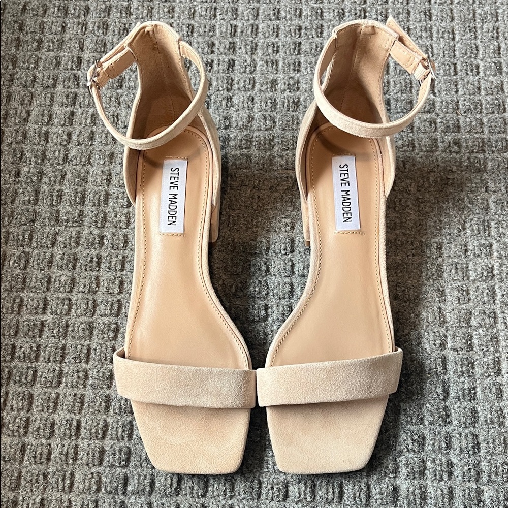 Steve Madden Square Toe Low Block Heel Sandals w/Ankle Strap